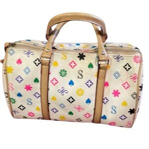 White handbag Vintage 90s purse pocketbook Green purple blue pink yellow print